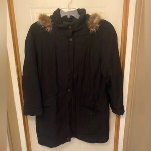 VTG American Bazaar Women's Black Parka Coat with Faux Fur Hood